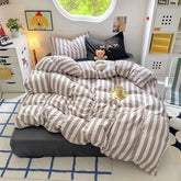Black Striped Cotton Bedding Set